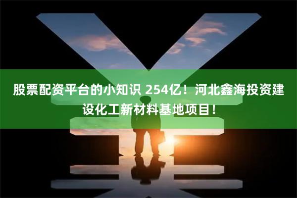 股票配资平台的小知识 254亿！河北鑫海投资建设化工新材料基地项目！